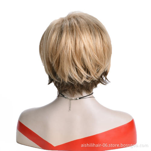 AiShiLi Hair Wholesale Short Straight Wigs with Brown for Women Heat Resistant Synthetic Hair